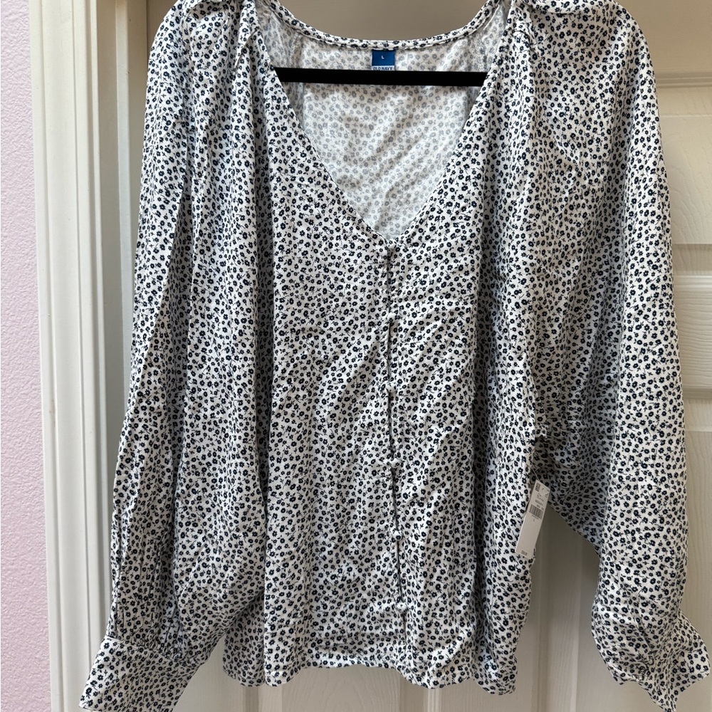 Old Navy Blue and White Patterned Blouse